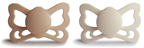 FRIGG Butterfly Silikon Schnuller | Anatomischer Sauger 2er Packung | BPA-frei | Hergestellt in Dänemark | Silky Satin/Cream (Größe 2 (6-18 Monate))