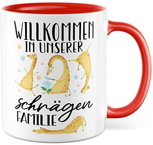 Willkommen Tasse Geschenk Willkommensgeschenk Schwiegersohn Kaffeetasse Schwiegertochter Geschenkidee Stiefvater Kaffee-Becher Stiefmutter Familie Ehe Hochzeit (Weiß/Rot)