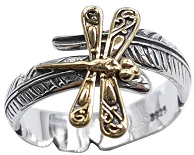 Mesnt Ring Verstellbar Silber, 925 Sterling Silber Libelle Ring FrauenSilber Gold, Größe Einstellbar