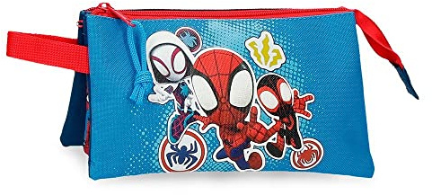 Marvel Go Webs go Estuche, Azul, Poliéster | Tres Compartimentos