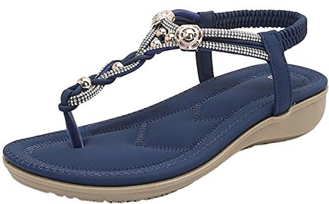 QUINTRA Damen-Sommer-Mode-Strass-böhmische Steigungs-Ferse-hohle einfarbige weiche flache Boden-offene Zehe-große Sandalen Duplex Schuhe Damen Original