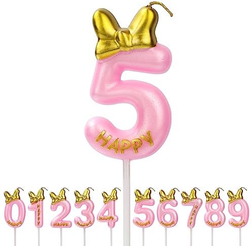 Aomig Geburtstagskerzen Zahlen, Rosa Geburtstagskerze Zahlen für Torte , Zahlenkerze Kerzen Mädchen Geburtstag Kuchendeko Tortendekoration für Geburtstagsfeier Party (Zahl 5)
