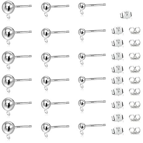 Silber 925 Ohrringe Ohrstecker Rohlinge, hypoallergen 18 Stück Kleine Kugel Ohrstecker mit Schlaufe 22 Stück Ohrring Schmetterling Verschlüssen Ohrstecker für DIY Ohrhänger Schmuckherstellun