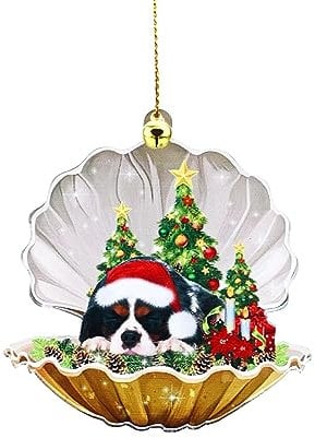 Gukasxi Weihnachtsanhänger Hund Weihnachtsbaumschmuck 2D Acryl Hund Hängende Ornamente Weihnachtsbaum-Anhänger Auto Anhänger Deko Geschenke für Hundeliebhaber (Berner Sennenhund)