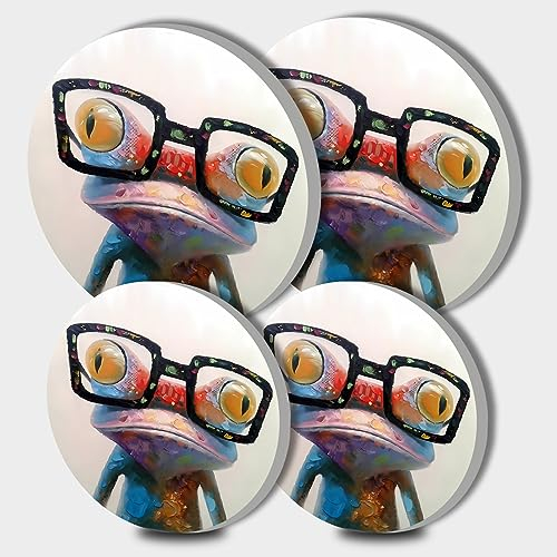 Cute Frog Wearing Glasses Picture Round Hob Covers 4-Piece Stove Plate Cooker Hob Covers for Cookers Top Burner Gas Range Protector Cookware Accessories Cooktop Decorative Decor