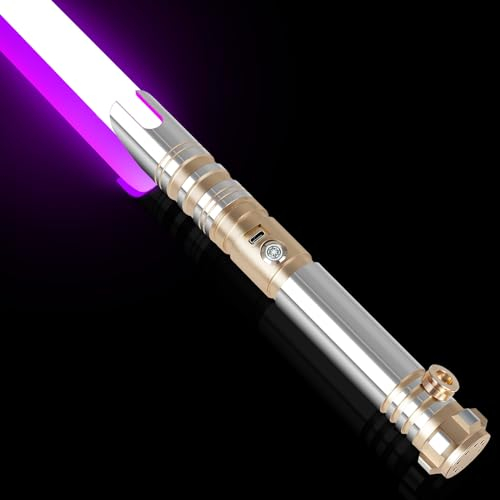Duell-Lichtschwerter Smooth Swing 16 Farben Lichtschwert - Bewegungssteuerung Metallgriff 16 Modus-Sounds FX Lightsaber für Erwachsene& Kinder, 41in Volle Größe, USB-Aufladung, Gold