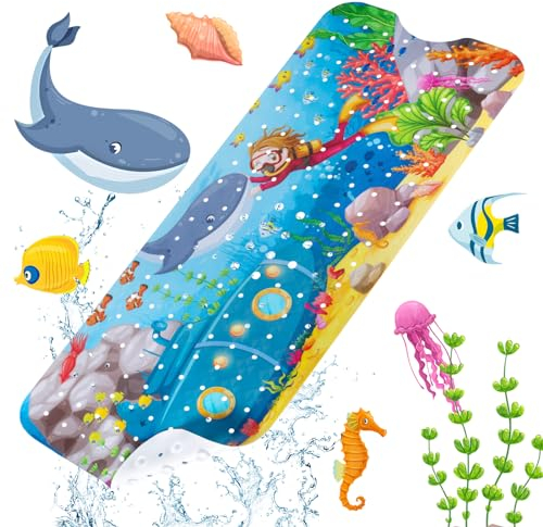 AMZJMT Alfombra antideslizante bañera infantil 100 x 40 cm - alfombra bañera antideslizante, Alfombra de Baño Antideslizante con 200 Ventosas, Sin BPA, Resistente al Moho y Lavable a Máquina
