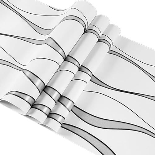 Camiraft Weiß Tapete Vliestapete 3D Modern Minimalistisch Wallpaper mit 3D-Wellen Leicht Glänzend - Streifentapete Wanddekoration in Wohnzimmer, Schlafzimmer und Büro 0,53m x 9.5m