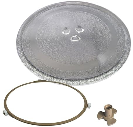 WORDFUN 24.5cm 25.5cm 27cm 31.5cm Piatto Girevole in Vetro per Forni A Microonde, Piatto Universale in Vetro, con Accoppiatore E Anello, Girevole A Microonde, Piatto Rotante di Ricambio Durevole