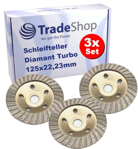 3x Trade-Shop Profi TURBO Diamant Schleifteller 125 x 22,2mm kompatibel mit DeWalt Eibenstock Festool Hilti Flex Collomix Winkelschleifer Fräse