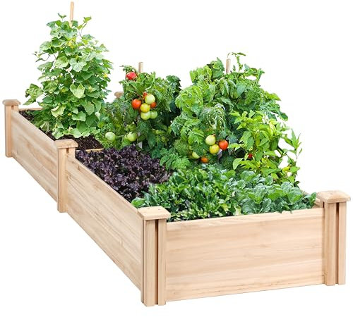 Yaheetech 8×2ft Wooden Horticulture Raised Garden Bed Divisible Elevated Planting Planter Box for Flowers/Vegetables/Herbs in Backyard/Patio Outdoor, 245.5 x 62.5 x 27cm