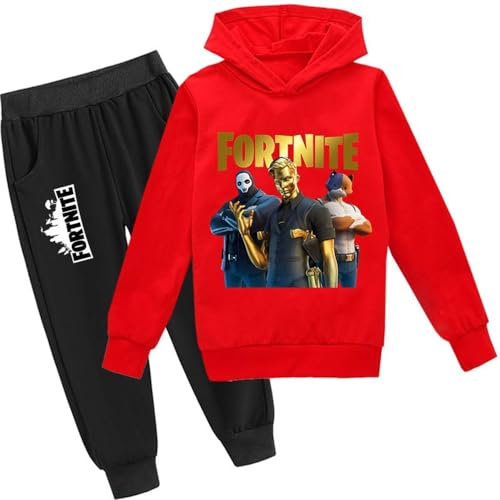 zhaojiexiaodian Sportanzug für Kinder mit 3D-Cartoon-Print,Freizeitpullover für Kinder Hoodie + Hose (DE/NL/SE/PL, Numerisch, 150, Regular, Rot (A))