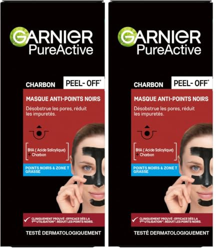 Garnier - SkinActive - Pure Active - Masque Peel-Off Anti-Points Noirs - Peaux Grasses à Imperfections - 50 ml (Lot de 2)