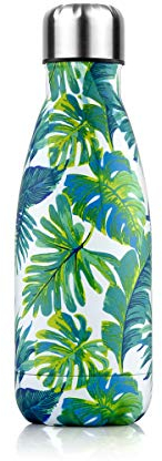 Bouteille d'eau Acier Inoxydable, Gourde Isotherme Réutilisable Gourde Inox sans BPA isolé à Bouteille Isotherme pour Froide Pendant 24heures, Chaude Pendant 12 Heures (Banane Feuille, 350ml)