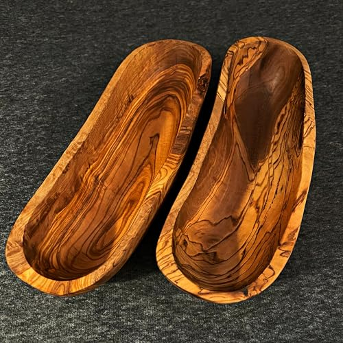 What the Art!® Olive Wood «Long Snackys» | Set Olivenholz Servierschalen | Handarbeit | ca. 24-25 x 8-9 cm | Snackschalen - Brotschalen