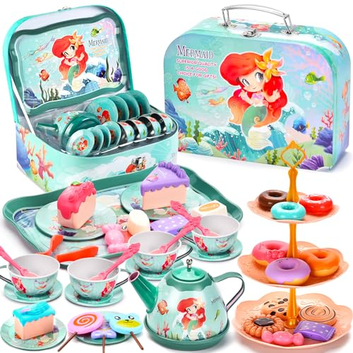 ZHHGOO 48PCS Juego de té Infantil, Juego de té Juguete con Postre Juguete, Accesorios Cocina Juguetes y Juegos de simulación de Cocina,Juguete Regalo para Niñas 3 4 5 6 7 años