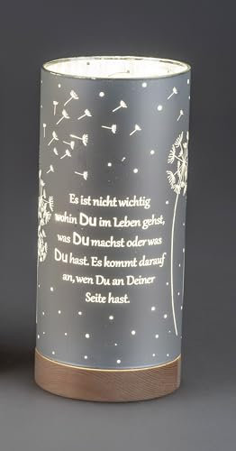 formano Frühlingsdekoration 1 Stück Deko-Licht 20cm mit Spruch und Timer- Silber m. Holzsockel, Spruch: Esist Nicht wichtig..