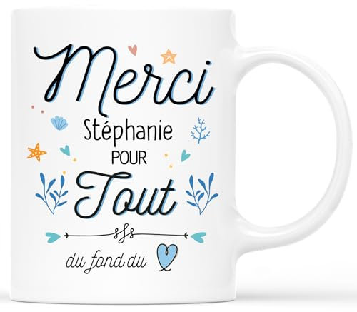 Cadeau Plus Mug Personnalisé Prénom Merci Pour Tout - Idée Cadeau Personnalisé Remerciement, Cadeau Merci, Tasse Remerciement, Mug Merci (Blanc)