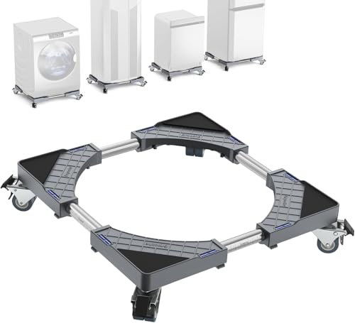 Base per lavatrice con 4 ruote, carico orso 300 kg, regolazione in altezza, per frigorifero, asciugatrice, congelatore, larghezza regolabile 35-65 cm (bianco)