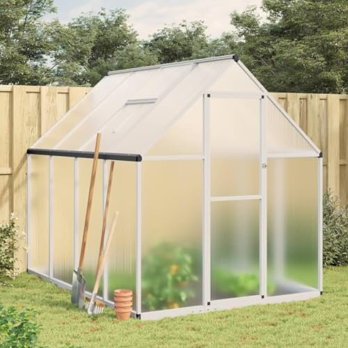Homgoday Gewächshaus für den Garten, Gestell Gewächshaus mit silbernem Fundament, 224 x 169 x 195 cm, aus Aluminium, Einrichtung, Gewächshaus für den Garten, Gewächshaus für Pflanzen