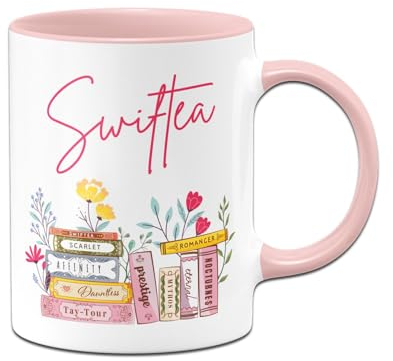 Tassenbrennerei Tasse - Swiftea - Teetasse, Kaffeetasse mit Spruch - Geschenk für Tochter, Freundin - Bücherregal Swift Geschenkidee (Rosa)