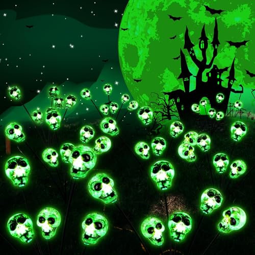Charfia 2 Stück Halloween Deko Licht Outdoor, 6 LED Skelett Halloween LED Lichter Solar Gartenlichter Dekoration Deko Leuchtend Lichterkette Gartenbeleuchtung Solarlampen für Außen Garten