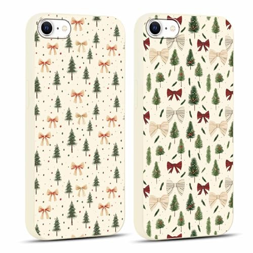 Foonary 2 Stück Weihnachten Handyhülle für iPhone 7/8/SE 2020/SE 2022 4,7 Hülle, Aesthetic Weihnachts Weihnachtsbaum Muster Motiv Design Case, Silikon Christmas Schutzhülle Cover für iPhone SE 3,01