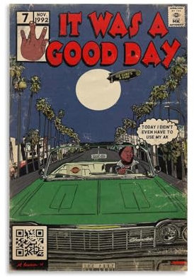 SQPOST Poster auf Leinwand, Motiv Ice Cube - It Was A Good Day, Kunst, Wand, Wohnzimmer, Schlafzimmer, Dekoration, Gemälde, 50 x 75 cm, ungerahmt, Stil 1