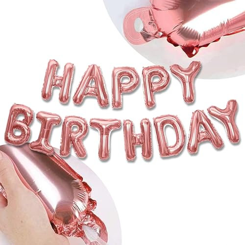 Decoraparty Palloncino Banner in Alluminio con Scritta Happy Birthday, Decorazione Striscione con Lettere in Foil Rosa Gold per Festa, Party, Compleanno da Appendere Metallizzato, 340 x 35 cm