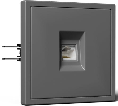 BSEED Prise murale standard UE Cat 6 Ethernet avec griffes, prise encastrée avec cadre en PC, 80 x 80 mm, gris