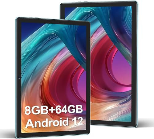 Tablette 10 Pouces 4Go RAM(Extensible jusqu'à 8 Go) 64Go ROM 1TB Extensible, Tablette Android 12 avec 5G WiFi, Bluetooth 5.0, 8 cœurs 2.0 GHz, 6000mAh, 1280 * 800, Type-C, Tablette Tactile, Bleu