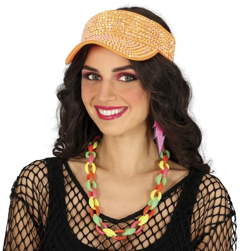 FIESTAS GUIRCA | Schirmmütze Orange mit Strass (Einheitsgröße) - Kostümzubehör für Junggesellenabschiede, 80er Jahre und Sportevents - Ideal für Erwachsene Unisex - Orange