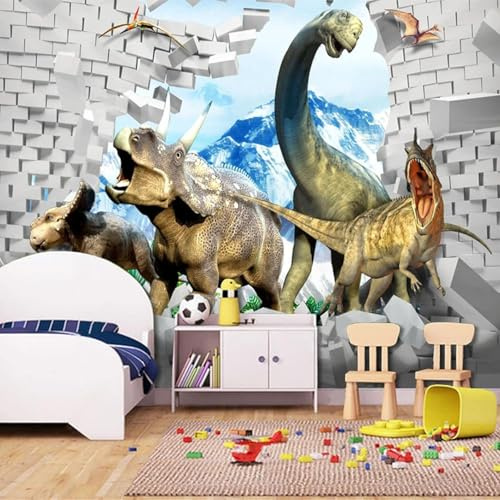 Tzxztt Cartoon Wall Breaker Dinosaur Modern 3D Wallpaper Embossed Silk Neutral Tones Material Ideal for Living Room Bedroom-350cm×256cm