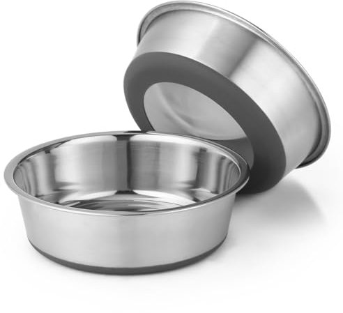 Zaxiva Cuenco Perro de Acero Inoxidable, Juego de 2, Fondo de Goma Antideslizante, Apto para Lavavajillas, Fácil de Limpiar, Cuenco Perro Mascotas a Prueba de Herrumbre para Perros Medianos, 900 ml