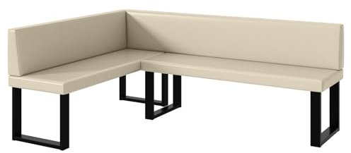 MEBLINI Eckbank für Esszimmer - Küchenbank - Essecke - Sitzecke Küche - Toni - U-Beine 142x196x87cm Links - Creme Kunstleder
