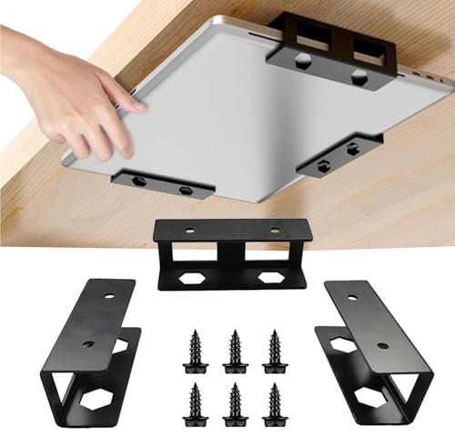 Nuyhgtr Under The Desk Laptop Rack, Metal Laptop Stand Mount, Desk Laptop Holder, Metal Under Desk Shelf for Keyboards, Modems, Smart TV Boxes, Slim Game Console, Notebooks