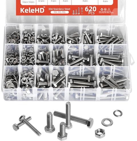 620PCS M4 M5 M6 Nut and Bolt Assortment Sets Heavy Duty, 304 Stainless Steel Hex Head Screw Assortment Kit, Outer Hexagon Machine Screws Bolts/Nuts/Lock Washers/Flat Washers Assortment Set