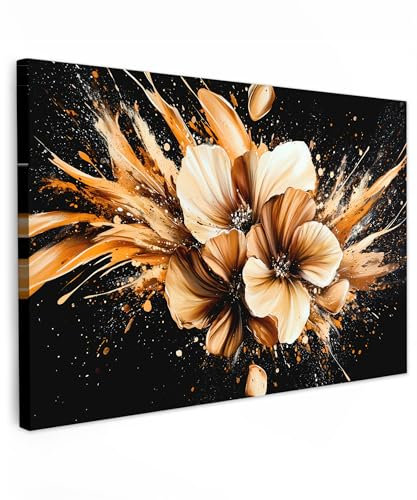 MuchoWow© Leinwand Bilder Groß 120x80 cm XXL Wanddeko Wohnzimmer Aesthetic Room Decor Deko Zimmer Wandbilder Modern Bild auf Leinwand Blumen - Gold - Graffiti - Schwarz - Abstrakt