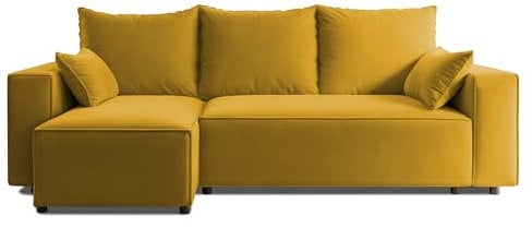 4ALL HOME Ecksofa mit Schlaffunktion Tobi 246x145 cm - Couch - Sofa mit Bettkasten - Eckcouch - L-Form - Schlaffsofa - Schlafsofa mit Bettkasten - Universal (Velo 626 Curry)