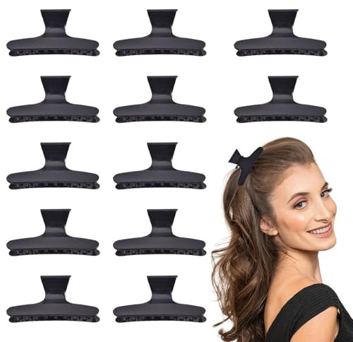 12 Pcs Claw Clips,Hair Women,Hairdresser's Butterfly,Black Sectioning Clamps,Ideal Hairdressing,Hairdresser,Salon Clip Barrettes,Styling Accessories for Girls, Perfect for Use Whilst Use or Drying