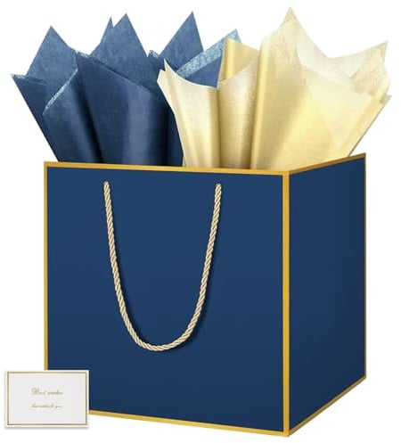HONTIUS 11.8'' Sacchetto Regalo, Quadrato Sacchetti Regalo, Busta regalo grande con Carta Velina e Carte, 30 * 30 * 30cm Borsa Regalo Compleanno per Damigella d'onore Festa di Nozze 1 Pezzi D