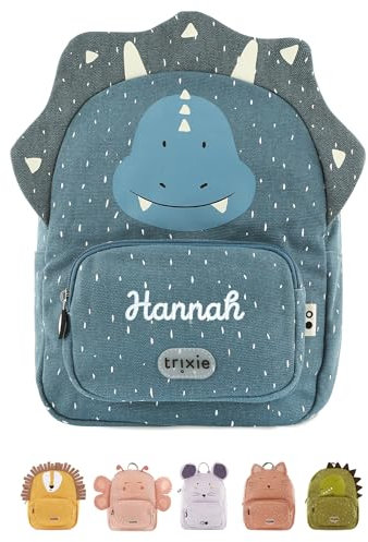 wunderwunsch TRIXIE Kindergartenrucksack, Rucksack für Sportunterricht Schule und Kindergarten, Hort und Krippe, personalisiert mit deinem Wunschnamen (Triceratops, Groß (7,5 Liter))