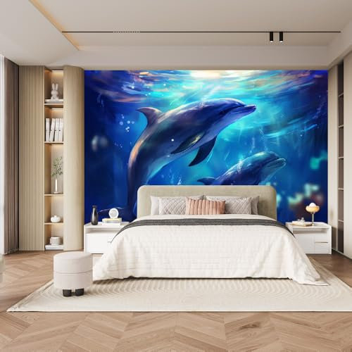 Fototapete 3D Effekt Delfin 200x150cm,Blauer Ozean Vlies tapeten für Schlafzimmer