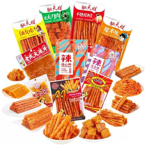 JOIYSVEN - Snacks Chinois Épicés Latiao (10 Variétés Différentes) - Sans Gluten Épicé-Sucrées Et Épicées, Épicées Et Extra-épicées - Aliment Viral TikTok Latio (10 sachets (combinaison))