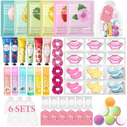 Erinde Coffret Cadeau Femme Spa Anniversaire, Coffrets de Bain et de Soins 60 pcs avec Masques, Crèmes Mains, Bombes de Bain, Baumes & Masques Lèvres, Idée Cadeau Noël/Maman/Amie