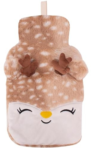 Christmas Hot Water Bottle and Cover - 3D Low Pile Plush Fleece Cover Pain Relief Cosy Nights and Relaxation (Reindeer Face)