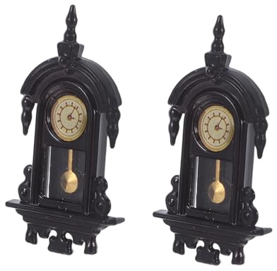 TOYANDONA 2 Stück Vintage-wanduhr Puppenhausuhr Miniaturuhr Puppenhaus Standuhr Wohnzimmer Wanddekoration Winzige Möbel Vintage Puppenhausmöbel Mini-puppenhaus-zubehör Schwarz Plastik