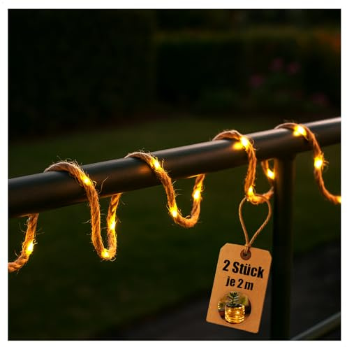 com-four® 2x LED Seil-Lichterkette 2 m - dekorative Girlande mit je 20 warmweißen LEDs - batteriebetriebene Weihnachtsbeleuchtung für Fenster, Regal & Wohnzimmer (2m - 2x)
