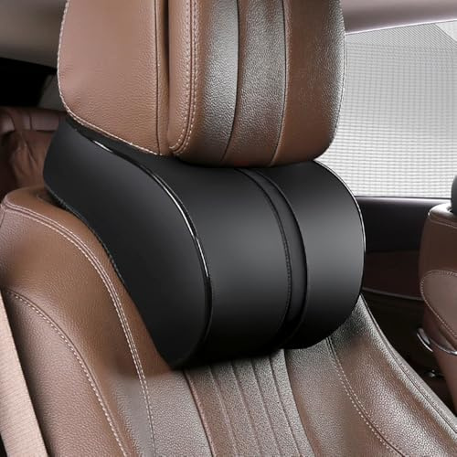 LICOME Auto Nackenkissen für BMW X1 X2 X3 X4 X5 X6 X7 Z4 i3 i4 iX, Leder Kopfstütze aus Memory Foam, Autositz Kopf Nackenstütze Kissen Weichheit Atmungsaktiv Autositzkissen Zubehör,A Black