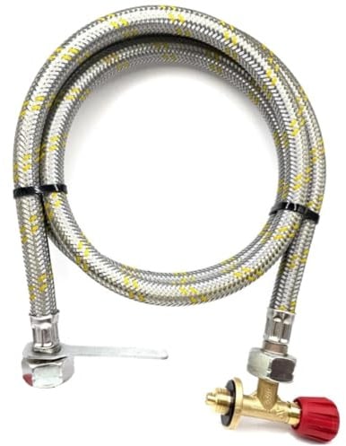 DN Autogas Parts Camping Gas Bottle Refill Hose Set – Fits 901/904 / 907 Type Cylinders, 21.8mm LH Fittings, Steel Braided 1.5m Hose with Shut-Off Valve